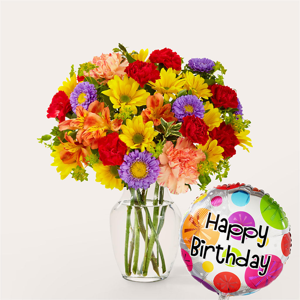 Kaleidoscope Bouquet with Birthday Balloon – The Flower House, Eunice LA