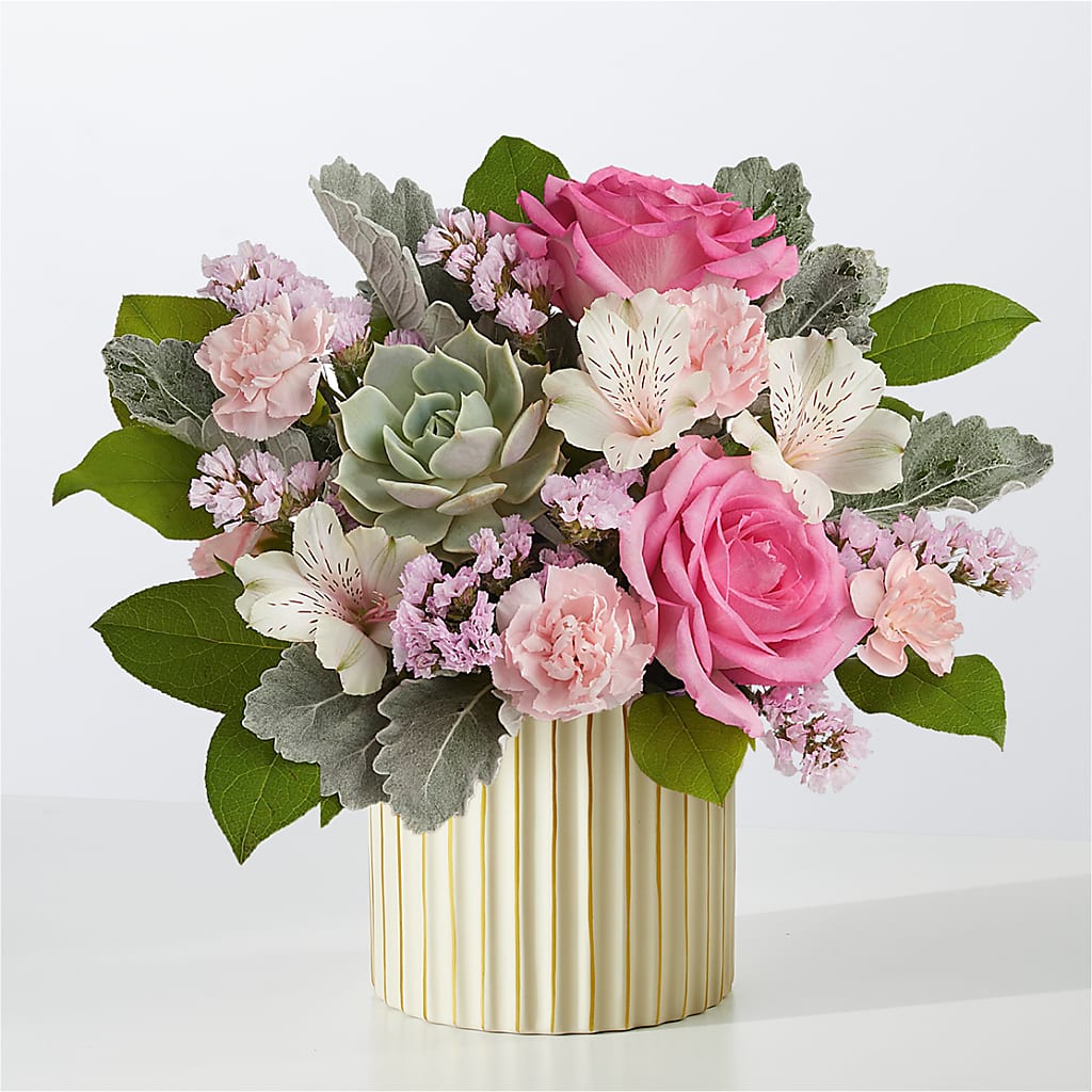 Dusty Rose Bouquet with Ivory Vase – The Flower House, Eunice LA