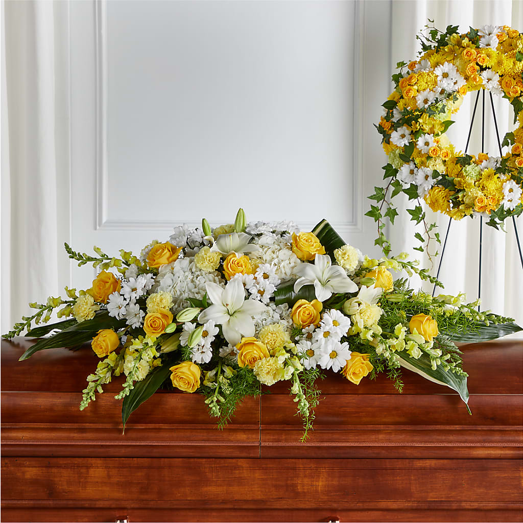 Golden Harmony Casket Spray – The Flower House, Eunice LA