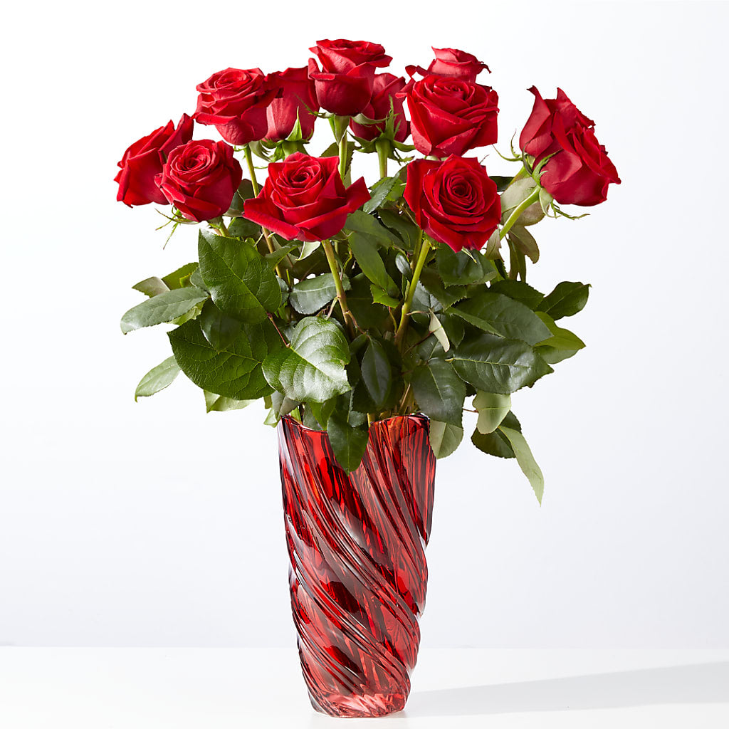 Classic Love Red Rose Bouquet with Luxe Swirl Vase – The Flower House, Eunice LA