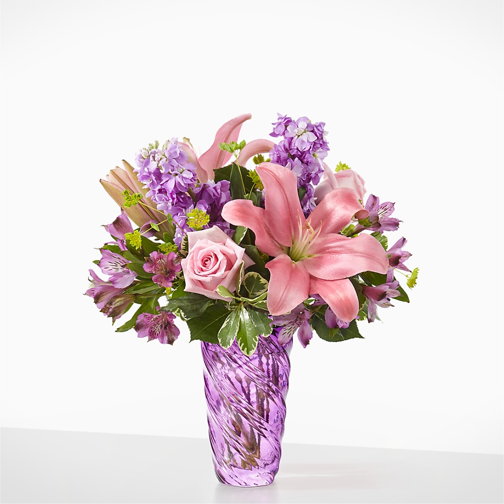 Precious Petals Bouquet with Luxe Swirl Vase – The Flower House, Eunice LA