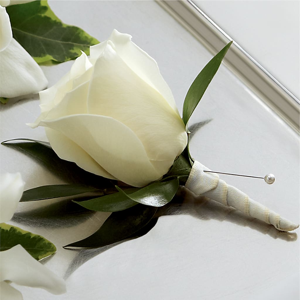 White Rose Boutonniere – The Flower House, Eunice LA