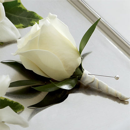 White Rose Boutonniere –  The Flower House, Eunice LA